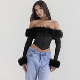Dadizhimu And Winter New Hottie Fashion Collar A Word Shoulder Fish Bone Long Sleeves Short-Term Dress Women's Clothing