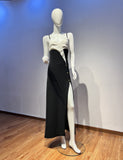 Dadizhimu Classic Elegant Long Sling Dress Dress Dress Body Dress Black And White Open Dress Dress Dress