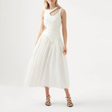 Dadizhimu Elegant Wind Waist Slim Dress 2025 Summer New Sleeveless Design Hollow Print Dress Woman