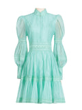 Dadizhimu Retro High-End Short Dress 2025 Summer New Fashion Collar Lantern Sleeve Mesh Waist Dress Dress Woman