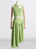 Dadizhimu Two-Piece Set 2025 Summer New Sexy Wrapped Breast Shirt + Folded Waist Half-Dressed Woman