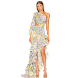 Dadizhimu Sexy Oblique Shoulder Crumid Dress Girl Body Hollow Lotus Leaves Set Irregular Dress