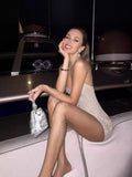 Dadizhimu Sparkling Glass Diamond-Drilled Back Skirt High-End Light Luxury Niche Banquet Birthday Sexy Dress Hanging Dress