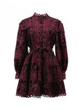 Dadizhimu Retro 2025 Spring New Fashion Niche Print Hollow Lace Heavyweight Dress Women's High Sense
