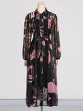 Dadizhimu Temperament Waist Display Thin Dress 2025 New Collar Printing Design Lace Long Dress Dress Women's Summer