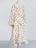 Dadizhimu Show Wave Dot Suit Women's Tide 2025 New Scarf With Lotus Leaf Shirt Top + Long Skirt