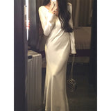 Dadizhimu Niche Design Feeling Solid V Collar Fassing Dress Temperament Feline Cut Outside Wear Bottom Long Skirt