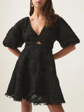Dadizhimu Short Dress 2025 New V-Neck Embroidery Senior Feeling Waist Thin Short-Sleeved Dress Woman