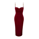 Dadizhimu Temperament Banquet Evening Dress Red Sling Vinegar Knitted Dress Female French Open Fork Dress Has
