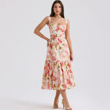 Dadizhimu New Hottie Crumided Sling Dress Body-Dew Long Skirt Print Dress Sweet Spicy Wind