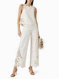 Dadizhimu Temperament Casual Simple Style Set 2025 New Round Neckless Solid Color Top High Waist Hollow Design Trousers