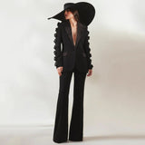 Dadizhimu Fashion High-End Suit Decorated Flower Set Women's Party Dress Trousers Two Sets