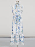 Dadizhimu Famous Wind Dress Woman 2025 Spring New Embroidery Splicing Hollow Waist Thin Dress