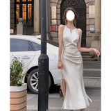 Dadizhimu Famous Temperament Dress Dress Rice White Hanging Neck Hanging Dress Female With Frontal Fishtail Long Dress