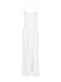 Dadizhimu Women's Clothing Hanging Neck Folded Tight-Nup Dress Hottie Pure Lusty White Dress Girl Bodyny Back Dress