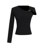 Dadizhimu Wind Niche Design Knitted Bottom Shirt 2025 Summer New Design Sense Irregular Single-Sleeve Solid Color Top