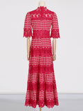 Dadizhimu Temperament Collar Solid-Colored Dress 2025 New Lace Embroidery Design Feeling Waist Long Dress Dress Woman