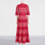 Dadizhimu Temperament Collar Solid-Colored Dress 2025 New Lace Embroidery Design Feeling Waist Long Dress Dress Woman