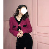 Dadizhimu Temperament Famous Fascling Woven Heavy Industry Flash Drill Buckle Retro Coat Woman Black Trousers