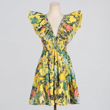 Dadizhimu Trendy Design Dress 2025 New Fashion Flying Sleeve Print Lotus Leaf Side A Short Skirt Woman Trend