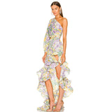Dadizhimu Sexy Oblique Shoulder Crumid Dress Girl Body Hollow Lotus Leaves Set Irregular Dress