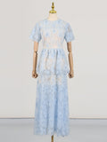 Dadizhimu Sweet Style Dress 2025 New Embroidery Mesh Design Feel Waist Thin Solid Color Cake Dress Dress Woman