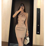 Dadizhimu Noodle Folded Wrinkled Sleeveless Neck Collar Dress Female Temperament Sexy Waist Repair Ass Skirt Dress Dress