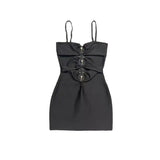 Dadizhimu Wind High Quality Women's Dress Slings Low-Chested Sexy Hollow Bodyd Banding Skirt