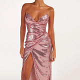 Dadizhimu Sexy Slit Naked Back Dress Repair Behind The Back With Open Fork Irregular Long Dress Woman