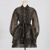 Dadizhimu Printing Design Dress 2025 New Collar Tie With Waist Thin Leopard Dress Woman