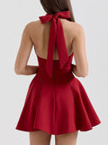 Dadizhimu Collar Hanging Neck Collar With Short Skirt 2025 New Waist Display Thin Short Color Dress Women's Summer