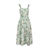 Dadizhimu Women's Spring Female Fish Bone Slings Broken Flower Dress Body Open Fork Long Skirt