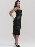 Dadizhimu Women's Sexy PU Leather Sling Skirt Tight Back Strap Bag Hip Leather Skirt Open Dress