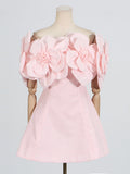 Dadizhimu Elegant Famous Style Dress 2025 New Chest-Shaped Shoulder Three-Dimensional Flower Design Dress Dress Woman