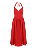 Dadizhimu Women's Clothing Spring High-Sensiness Sexy Deep V Hanging Back Red Long Dress Spring Women Dress Women