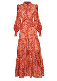 Dadizhimu Australian Niche Wind Collar Long-Sleeved Shirt Prints To Close The Waist And Leaves Of The Dress