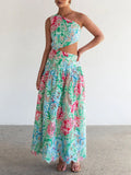 Dadizhimu Elegant Wind Oblique Shoulder Dress 2025 New Temperament Design Printing Lenikin Long Dress Woman