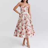 Dadizhimu Pastoral Sling Skirt 2025 New Fashion Flowers High Waist Slim Slim Sexy Poneng Dress Woman