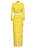 Dadizhimu Famous Yuanfeng 2025 Spring New Nail Beads Drilled Short Top High-Waisted Hip Skirt Suit Woman