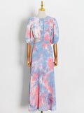 Dadizhimu New Fashion Round Collar Colliding Color Splicing Design Long Dress Women's Dress Summer