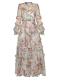 Dadizhimu And Summer Perspective Mesh Long-Sleeved Print Women's Clothing Wooden Ear Lotus Folds Fashion Sexy