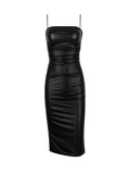 Dadizhimu Women's Sexy PU Leather Sling Skirt Tight Back Strap Bag Hip Leather Skirt Open Dress