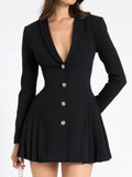 Dadizhimu Sexy Dress High-End Feminine V-Neck Long-Sleeved Suit Temperament Tender Waist Dress Dress Dress Women's Dress