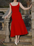 Dadizhimu Women's Sexy Dress Red Sling Dress Spring Women's Dress Sexy Body-Body-In-Scks Mid-Length Dress