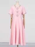 Dadizhimu And South Korea Casual Style Sweet Dress 2025 New Neck Collar Diamond Design Splicing Bow Long Dress Dress Woman