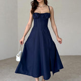 Dadizhimu Women's Clothing New Dress Repair Fork And Broken Flower Skirt Hollow Bare Back Sling Dress