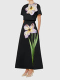 Dadizhimu 2025 New Round-Neck Short Sleeved Blouse + A-Word Skirt Set Retro Embroidery Patch Elegant Fashion