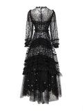 Dadizhimu Lantern Long-Sleeved Mesh Yarn Heavy Lumini Glide Lotus Leafy Puffy Long Dress Dress Dress Autumn 2024