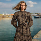 Dadizhimu Retro 2025 Spring New Fashion Niche Print Hollow Lace Heavyweight Dress Women's High Sense