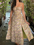 Dadizhimu Girls Wear Women's Spring New Fashion Broken Flower Dress Vacation Style Suspension Dress Women's Fork Dress